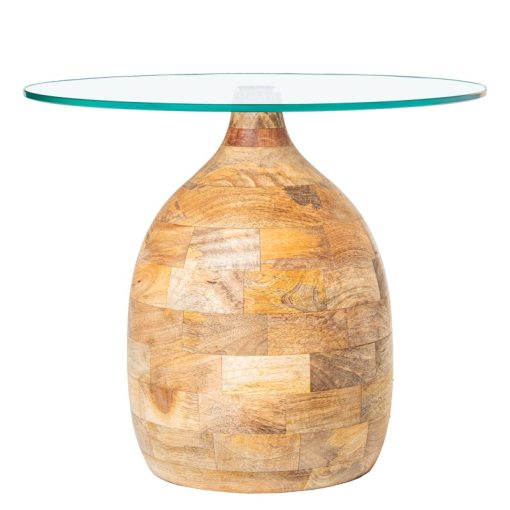 Mesa De Apoio Em Vidro  com base Madeira De Mango 50x42cm, Espessura Do Vidro:8mm - Image 4
