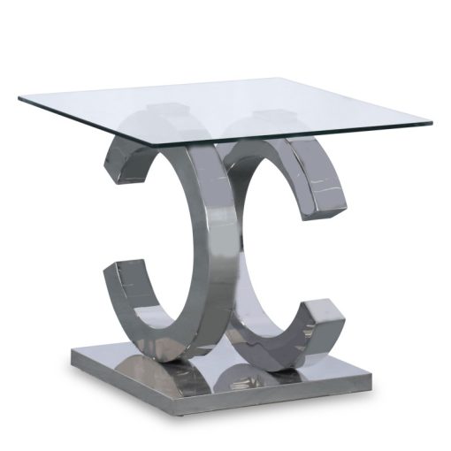 Mesa De Apoio Im Vetro/aço Brilhante +91061+91062  55x55x50cm