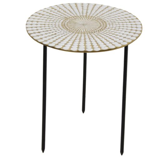 Mesa De Apoio Metal Esmaltado Branco/dourado