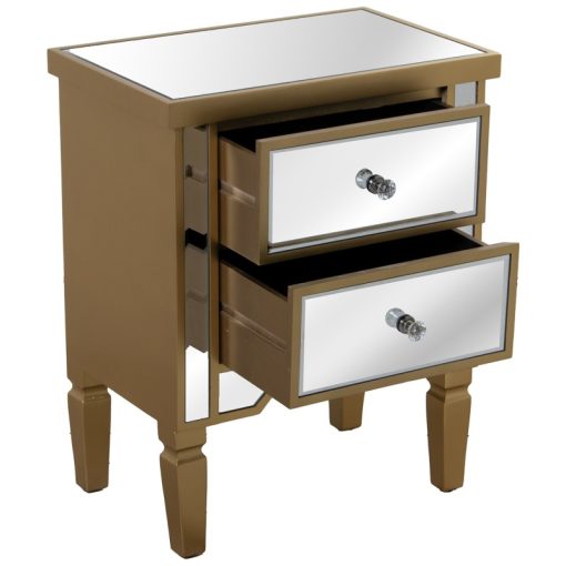 Mesa De Cabeceira Madeira/espelho Dourada  com 2 Gavetas 49x33x62cm - Image 2