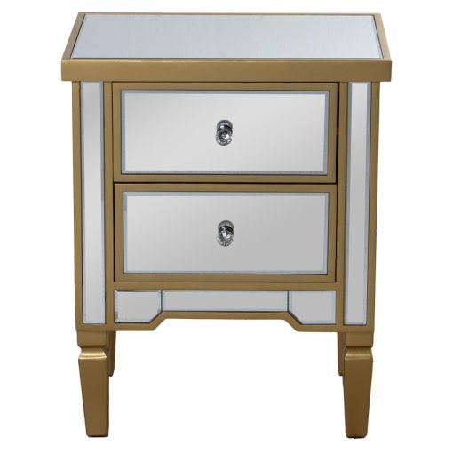 Mesa De Cabeceira Madeira/espelho Dourada  com 2 Gavetas 49x33x62cm - Image 3