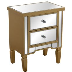 Mesa De Cabeceira Madeira/espelho Dourada  com 2 Gavetas 49x33x62cm