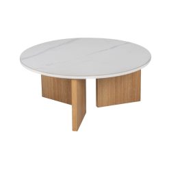 Mesa De Cafe Branco-Natural 80 X 80 X 35 Cm