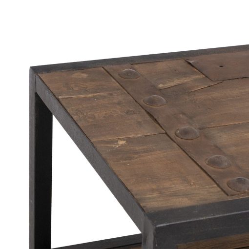 Mesa De Cafe Natural-Preto Elm Madeira 165 X 64 X 55 Cm - Image 4