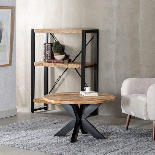 Mesa De Cafe Natural-Preto Madeira-Ferro 80 X 80 X 45 Cm