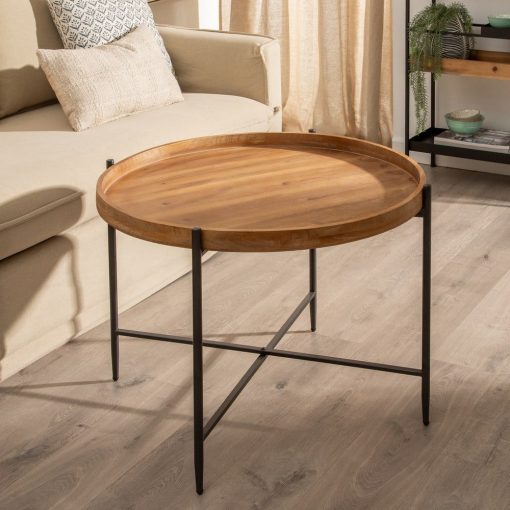 Mesa De Cafe Natural-Preto Metal-Madeira 80 X 80 X 55 Cm - Image 4