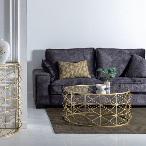 Mesa De Cafe Ouro Metal-Cristal Room 98 X 44 X 98 Cm - Image 9