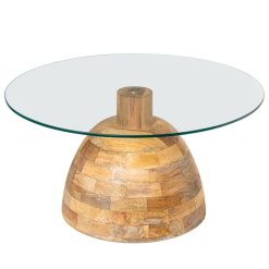 Mesa De Centro Em Vidro  com base Em Madeira De Mango 78x41cm