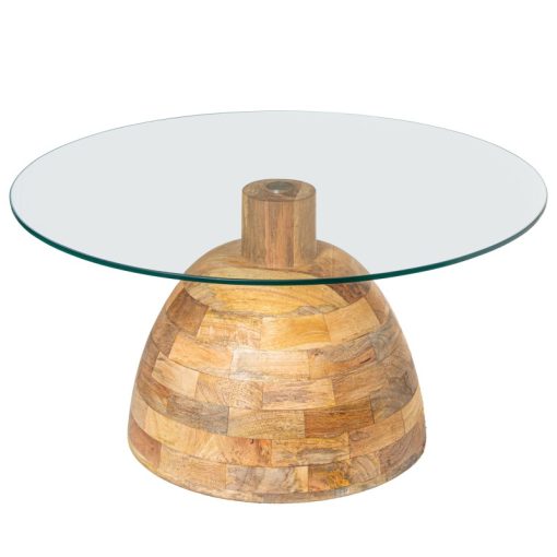 Mesa De Centro Em Vidro  com base Em Madeira De Mango 78x41cm