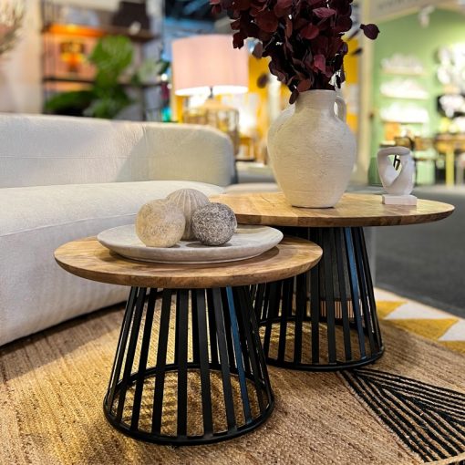 Mesa De Centro Madeira De Mango  com base Metal Preto 60x38cm, Espessura Do Painel:28mm - Image 6