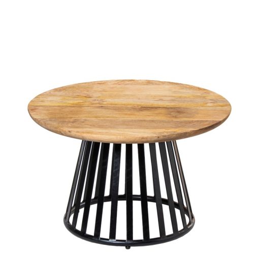 Mesa De Centro Madeira De Mango  com base Metal Preto 60x38cm