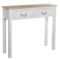 Mesa De Entrada Em Madeira Branca Com 2 Gavetas 90x28x81cm
