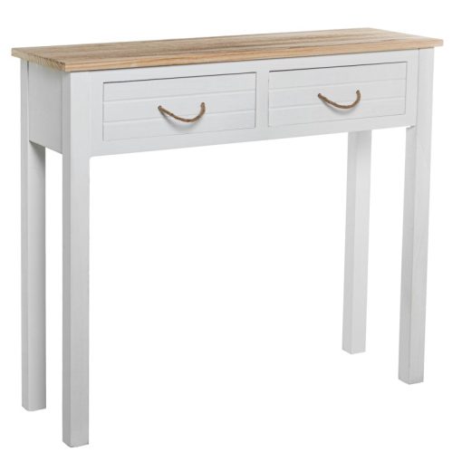 Mesa De Entrada Em Madeira Branca Com 2 Gavetas 90x28x81cm