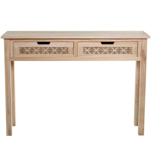 Mesa De Entrada Em Madeira Natural Com 2 Gavetas 110x30x81cm - Image 3