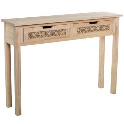 Mesa De Entrada Em Madeira Natural Com 2 Gavetas 110x30x81cm