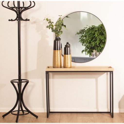 Mesa De Entrada Metal Negro Madeira Natural 100x30x75,5cm, Madeira: Dm - Image 5