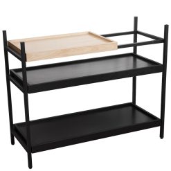 Mesa De Entrada Metal Negro Madeira Natural 100x40x81cm