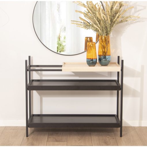 Mesa De Entrada Metal Negro Madeira Natural 100x40x81cm, Alt. Pés:10cm - Image 6