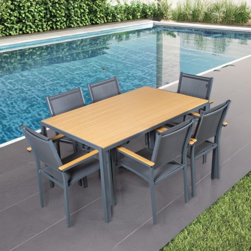 Mesa De Exterior Em Aço Antracita E Polietileno 150x90x74cm - Image 2