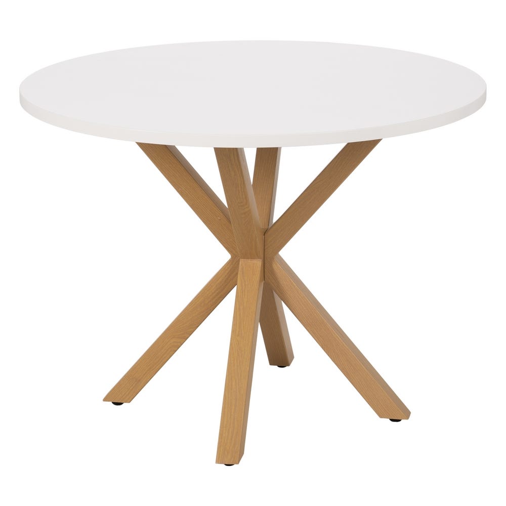 Mesa De Jantar Branco-Natural Mdf-Metal 100 X 100 X 76 Cm