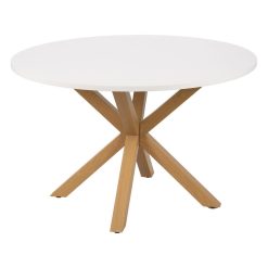 Mesa De Jantar Branco-Natural Mdf-Metal 120 X 120 X 76 Cm