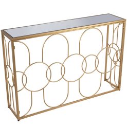 Mesa Entrada Cristal Espelho/metal Dorado 120x28x80cm