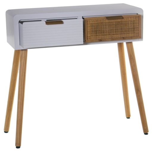 Mesa Entrada Madeira 2 Gavetas Branco/ratán 80x30x78cm, Abeto+dm+ratán - Image 4