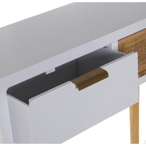 Mesa Entrada Madeira 2 Gavetas Branco/ratán 80x30x78cm, Abeto+dm+ratán - Image 5