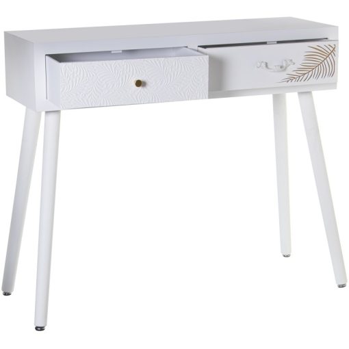 Mesa Entrada Madeira  com 2 Gavetas Branco Relieve+folha Dourada 90x30x78cm, Abeto+dm - Image 4