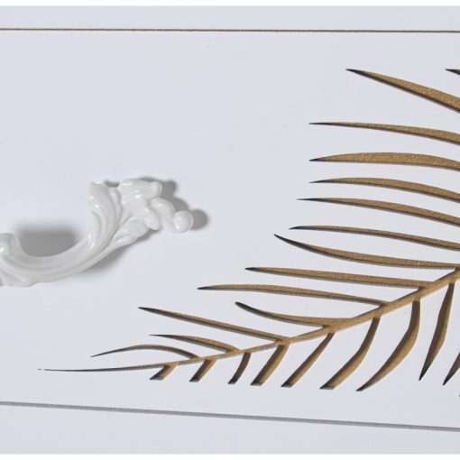 Mesa Entrada Madeira  com 2 Gavetas Branco Relieve+folha Dourada 90x30x78cm, Abeto+dm - Image 7