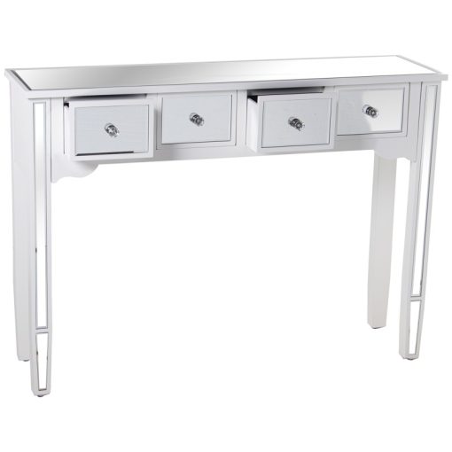 Mesa Entrada Madeira/Espelho  com 4 Gavetas Branco 110x30x80cm - Image 3