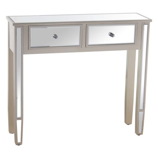 Mesa Entrada Madeira/espelhos Champagne  com 2 Gavetas 90x25x80cm