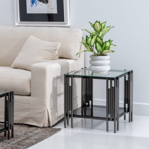 Mesa Preto Cristal / Aço Inoxidavel 53,50 X 53,50 X 53 Cm - Image 6