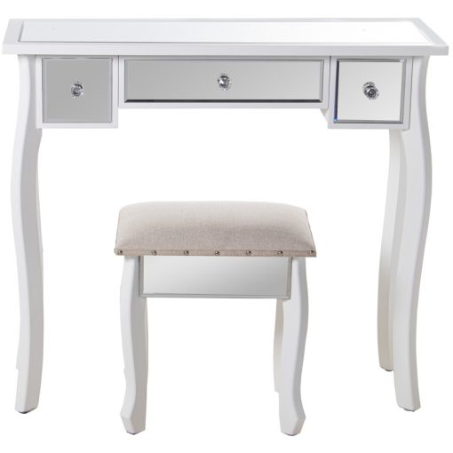 Mesa Tocador Madeira/Espelho+92278 com taburete Branco 90x32,5x80cm,tabur:40x34x43cm - Image 4