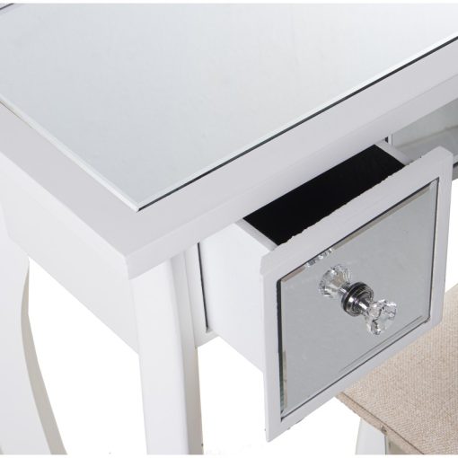 Mesa Tocador Madeira/Espelho+92278 com taburete Branco 90x32,5x80cm,tabur:40x34x43cm - Image 5