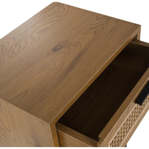 Mesa de Cabeceira Madeira/mimbre  com 3 Gavetas+Pés Metal 40x30x65cm, Dm+melamina Fresn - Image 5