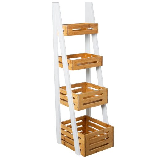 Prateleira De Casa De Banho Em Madeira Branca/natural Com 3 Cestos 30x21x96cm