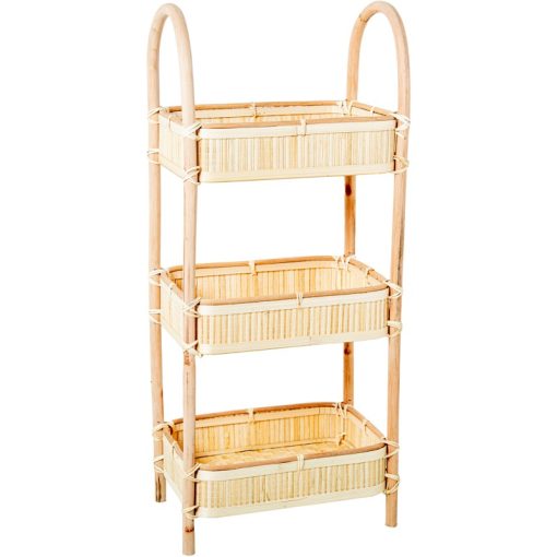 Prateleira De Chão Com 3 Cestos Em Bambu/ratão 34x23x80cm Cesto:32x23x8