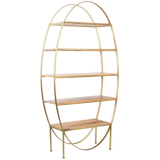 Prateleiras Em Metal Dourado  com níveis Em Madeira De Mango 91x36x180cm - Image 2