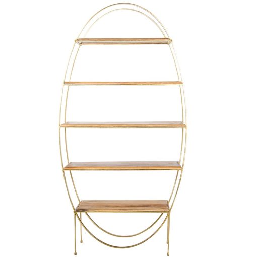 Prateleiras Em Metal Dourado  com níveis Em Madeira De Mango 91x36x180cm