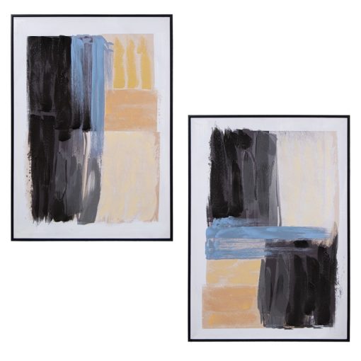 Quadro Tela 70x100cm Abstracto com marco Madeira Preto 70x100x3