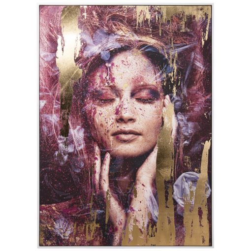 Quadro Tela Impresso Mulher com marco Madeira Branco 100x4x140cm