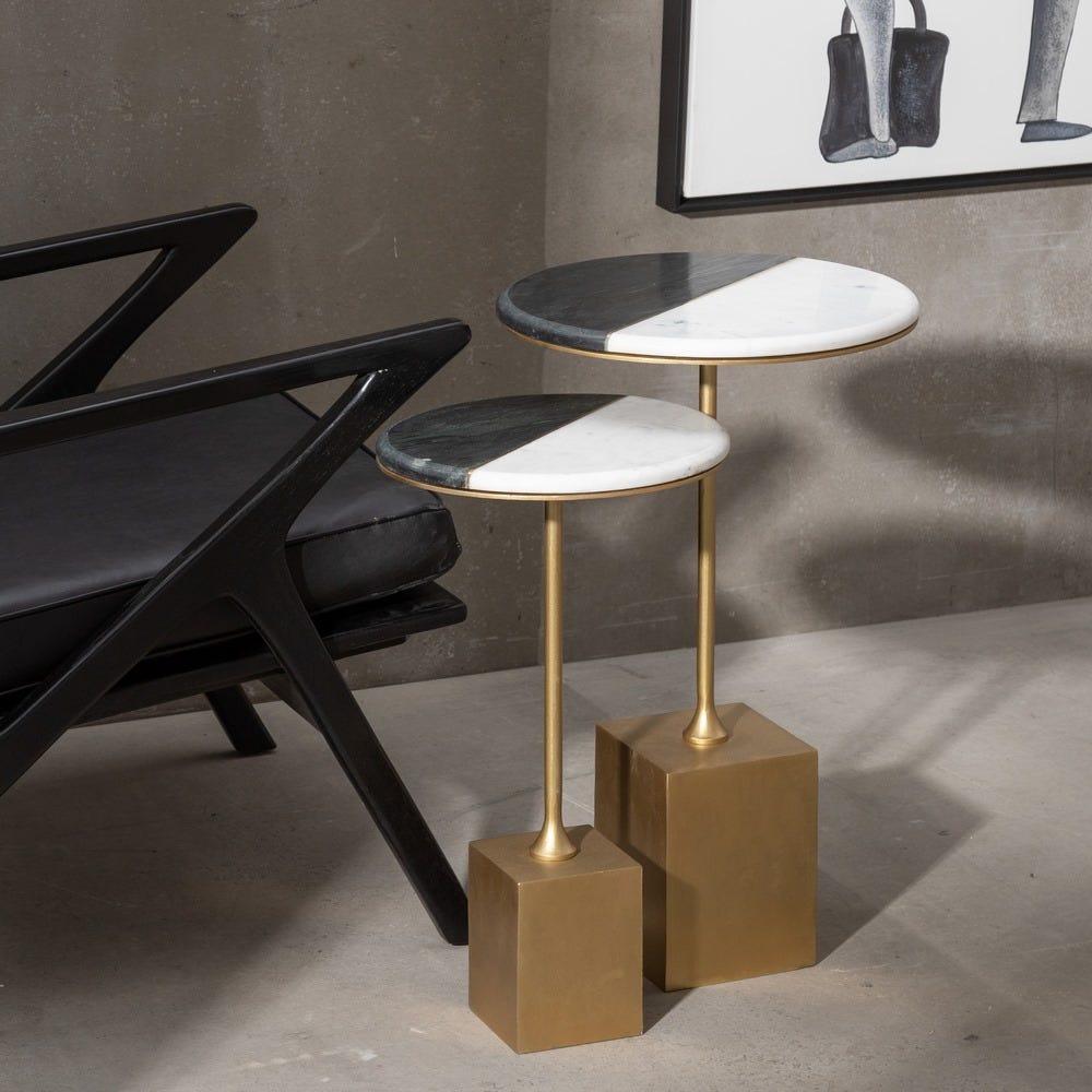 S/2 Mesa Auxiliar Branco-Preto 39 X 39 X 63 Cm - Image 2