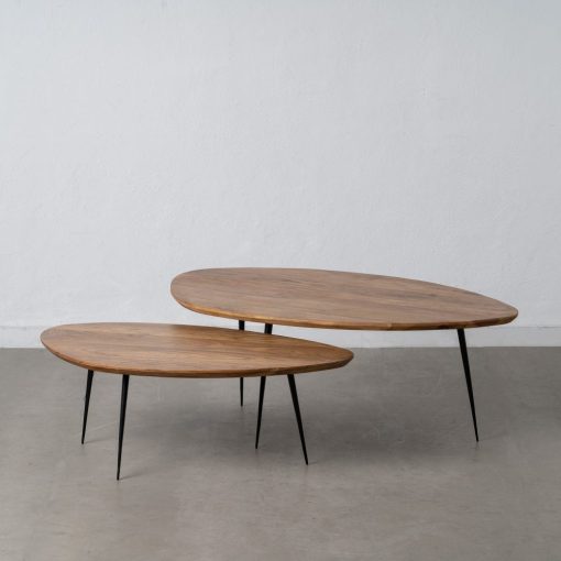 S/2 Mesa Centro Natural Madera-Metal 110 X 63 X 40 Cm - Image 2