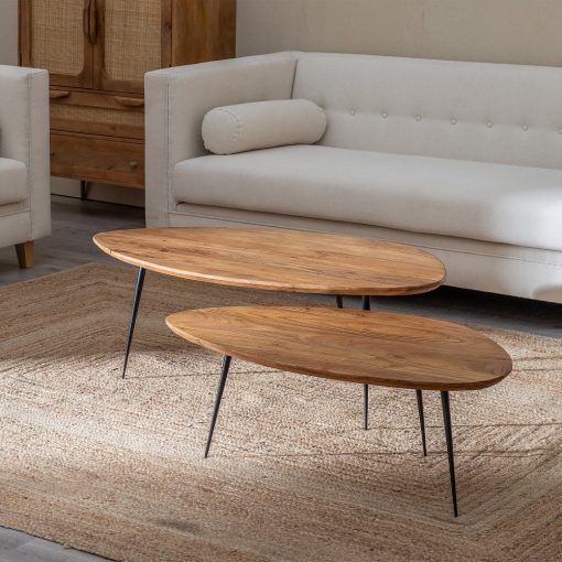 S/2 Mesa Centro Natural Madera-Metal 110 X 63 X 40 Cm