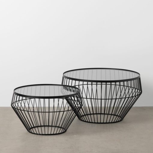S/2 Mesa De Cafe Preto Metal-Cristal 73 X 73 X 40 Cm - Image 2