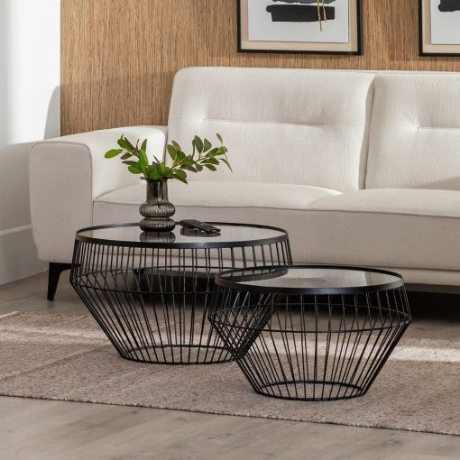 S/2 Mesa De Cafe Preto Metal-Cristal 73 X 73 X 40 Cm - Image 10