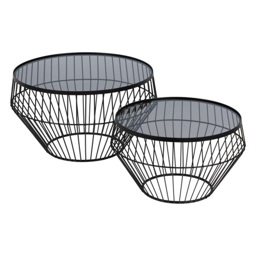 S/2 Mesa De Cafe Preto Metal-Cristal 73 X 73 X 40 Cm - Image 3