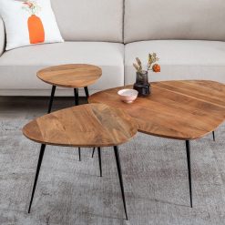 S/3 Mesa De Cafe Natural Madeira-Metal 86 X 81 X 43 Cm