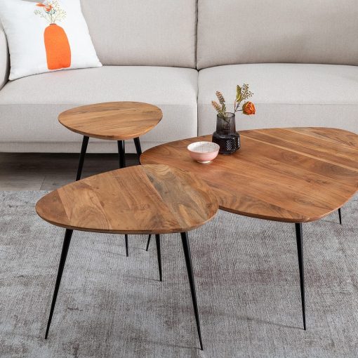S/3 Mesa De Cafe Natural Madeira-Metal 86 X 81 X 43 Cm